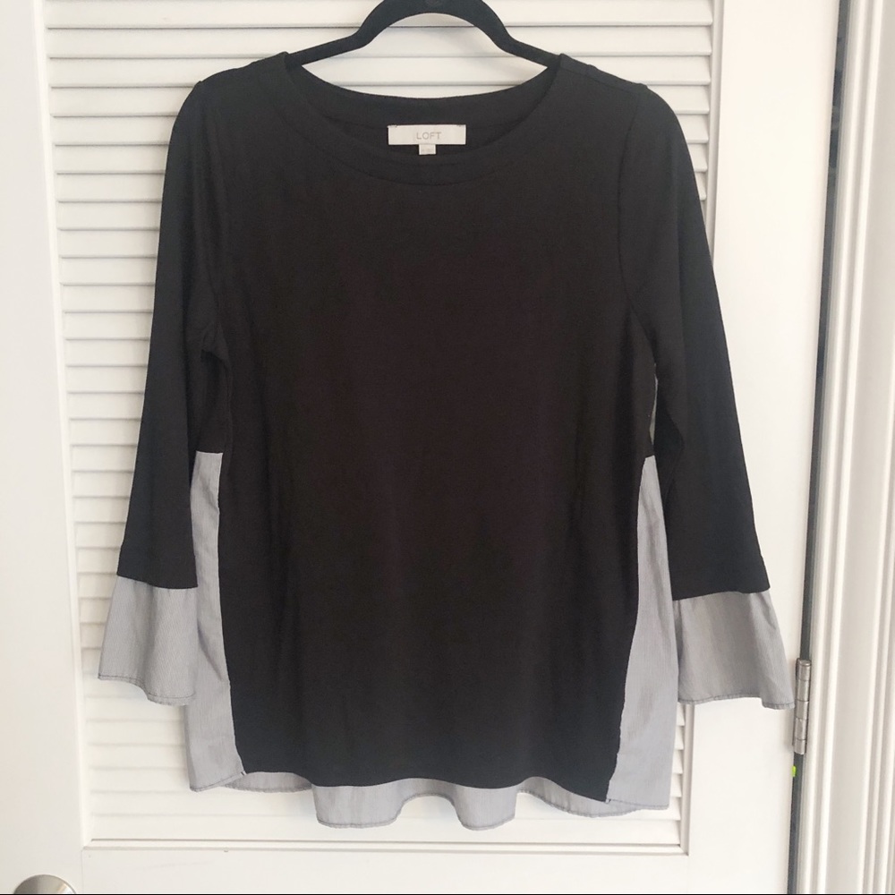 Loft Black Top With Striped Panels